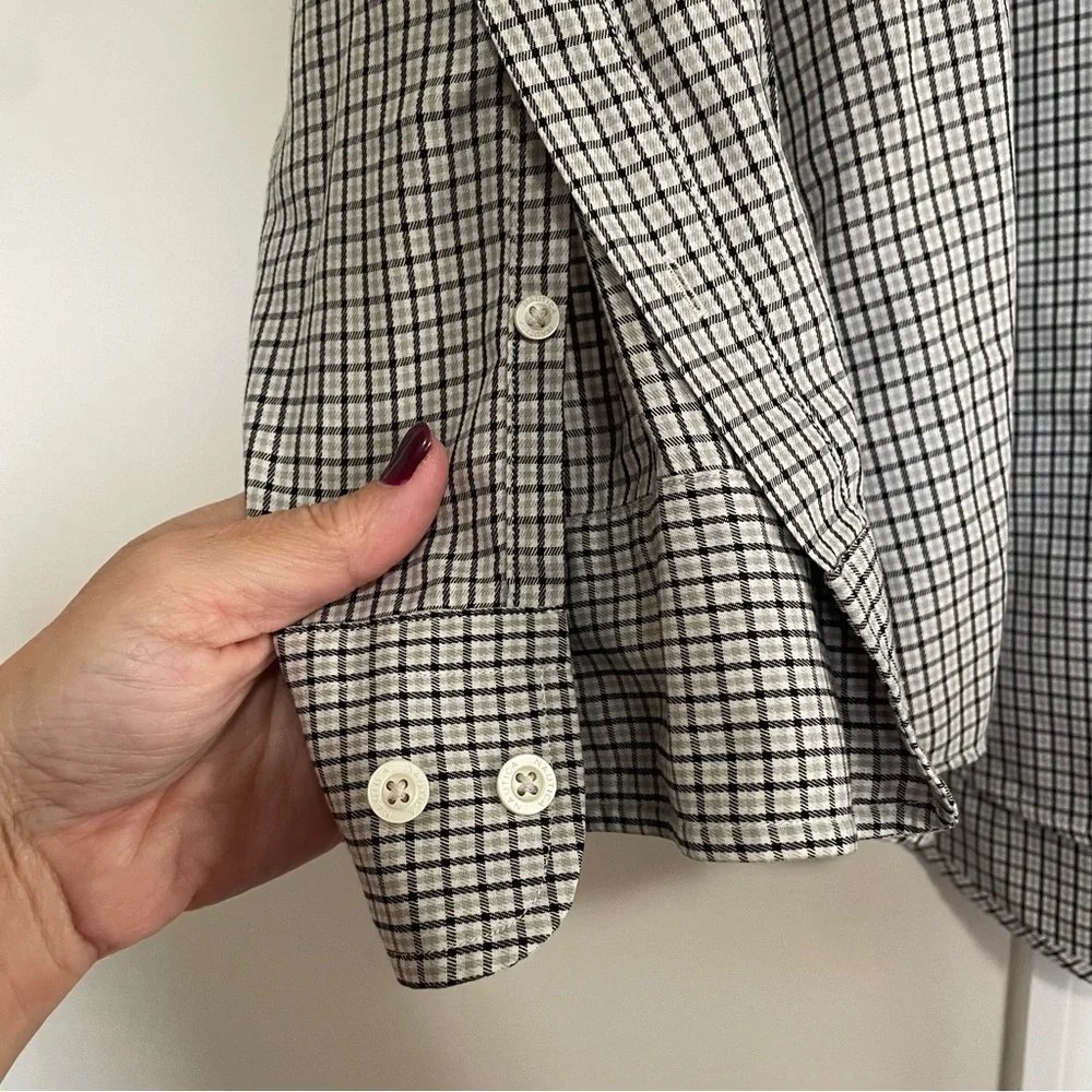 Nautica Button Down Long Sleeved Dress Shirt Tan Black Plaid Size XXL